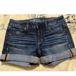 American Eagle Outfitters Size 0 Super Stretch Midi Jean Shorts Cuffed Hem